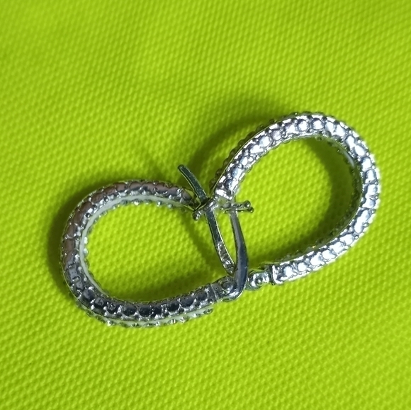 Silvertone crystal hoop wire earrings - Picture 7 of 8